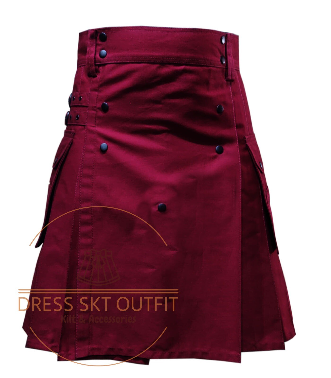 Scottish Handmade Utility Kilt Maroon Cotton Fashion Kilt Hybrid Kilt For Men’s