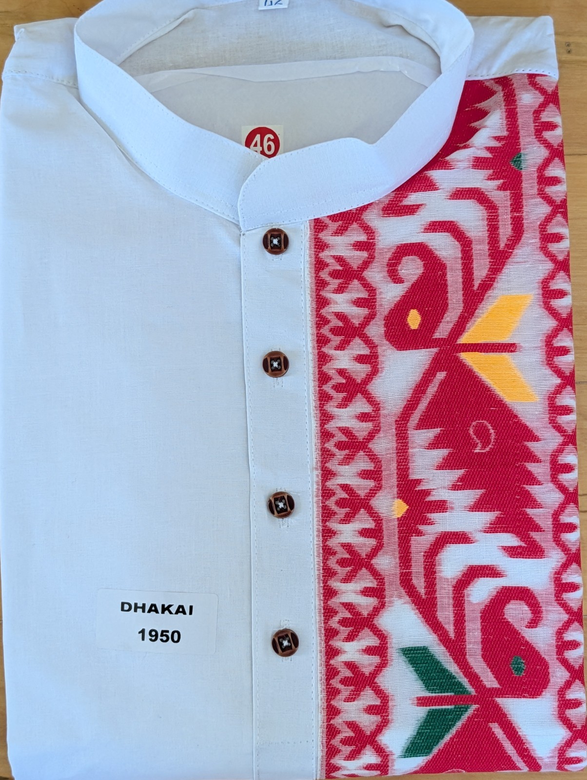 Kurta Punjabi Dhakai Jamdani Weaving Cotton White Red Wedding Festive Wear 46