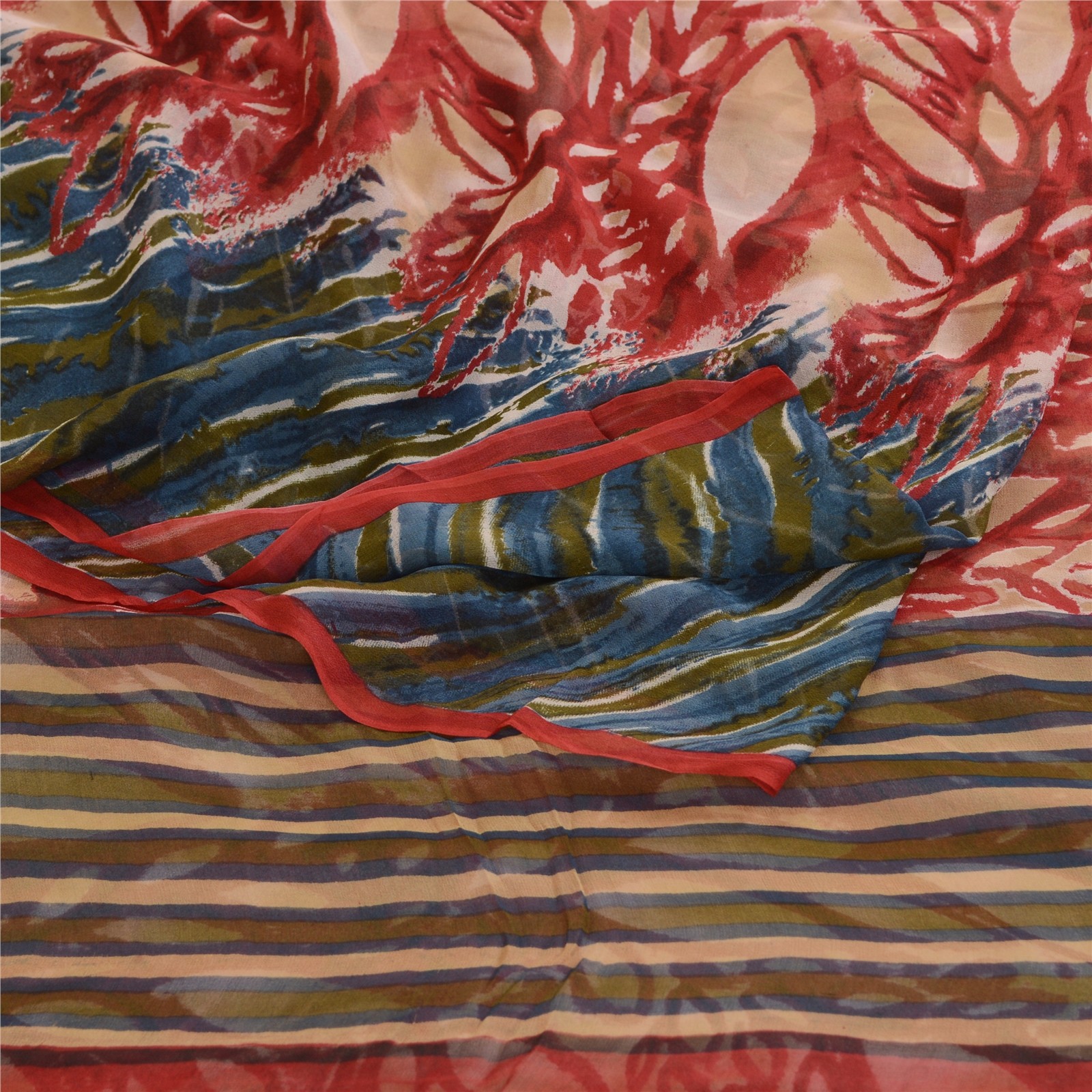 Sanskriti Vintage Dark Red Sarees Pure Georgette Printed Sari 6Yd Craft Fabric
