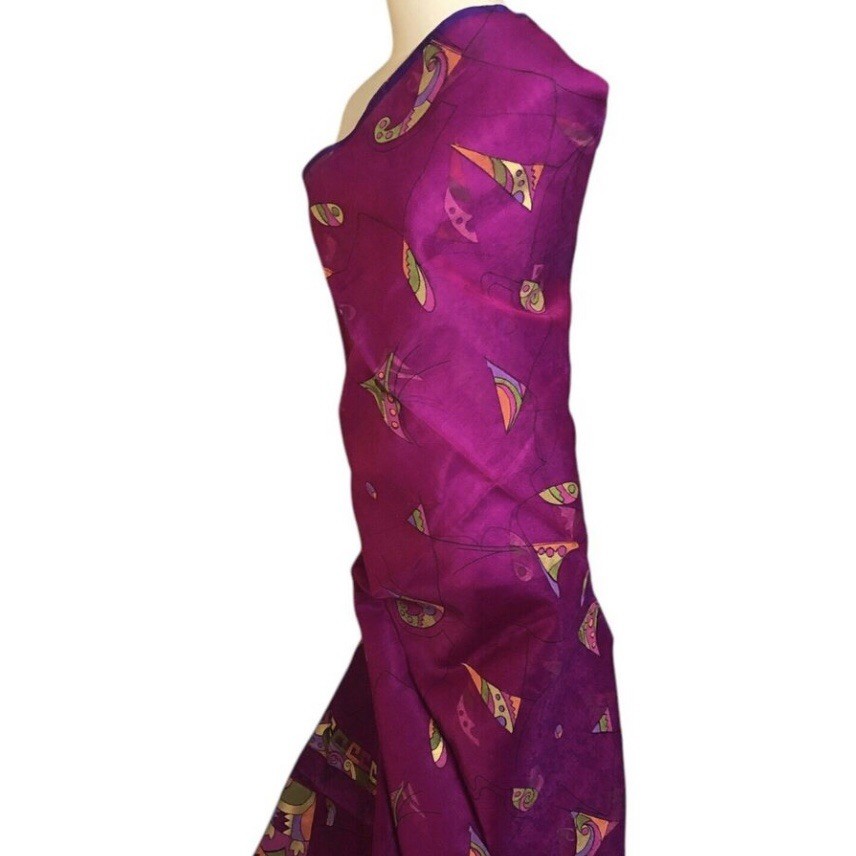 Saree Sari Scarf Material Purple Fuchsia Pink Georgette Sheer Geometric