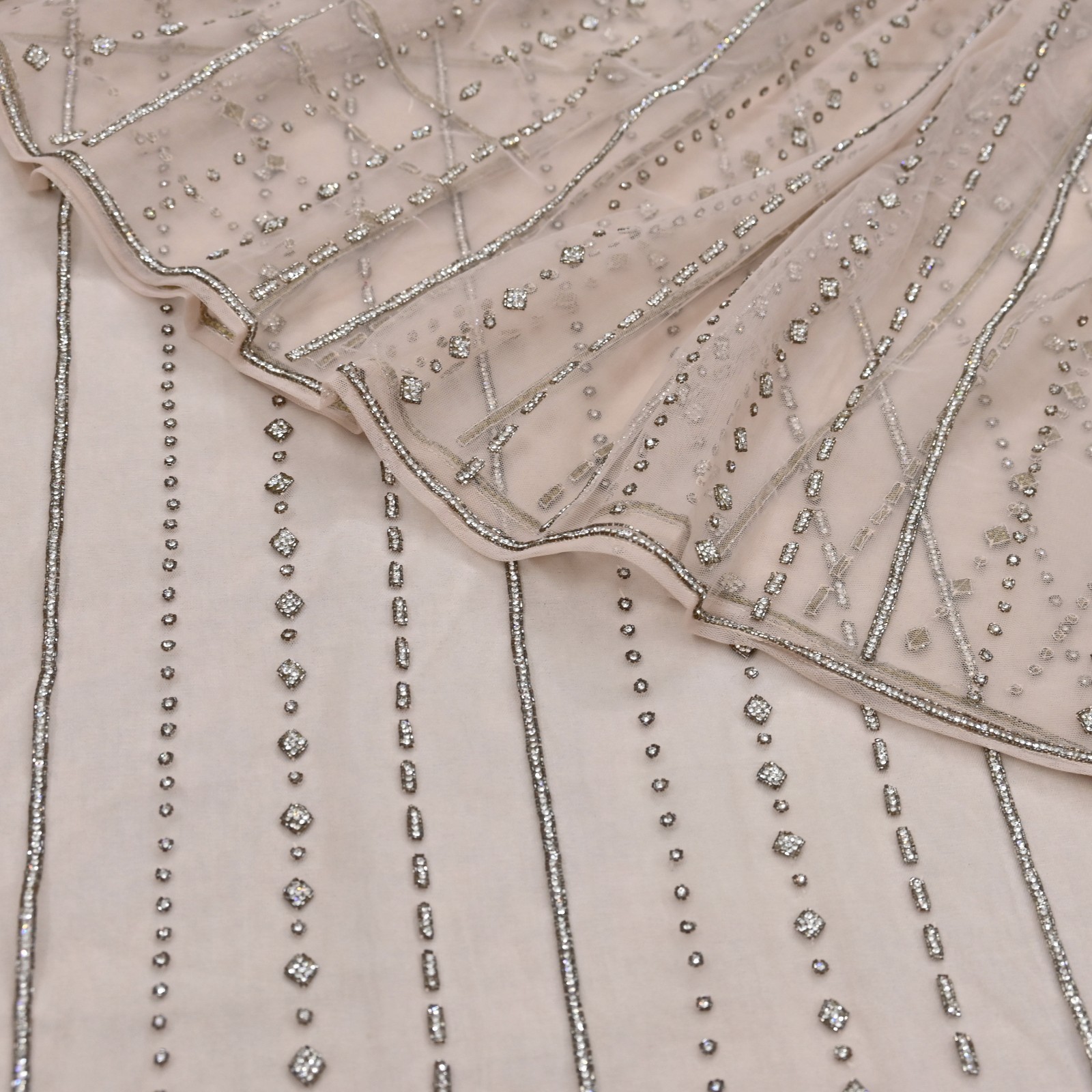 Vintage Pink Net Saree Heavy Hand Embroidery Sari 6 Yards Soft Mesh Fabric