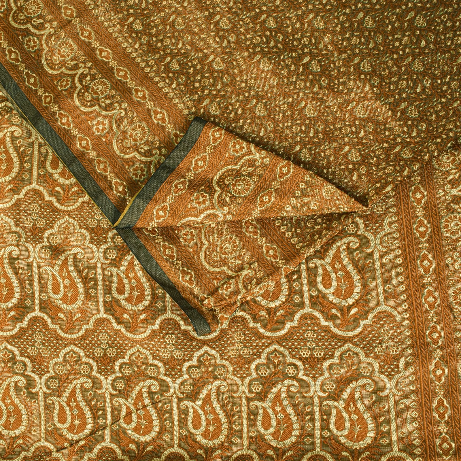 Sanskriti Vintage Saree Brown Blend Silk Craft Fabric Brocade Woven Sari 5+Yd