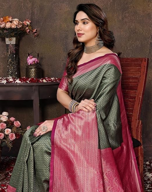 Women’s Banarasi Kanjivaram Art Silk Saree with Blouse Material