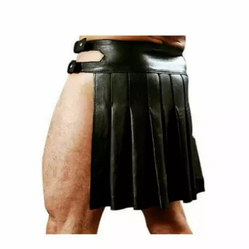 Men’s Roman Gladiator Clubwear Cosplay Costume Heavy Duty Black Leather Kilt