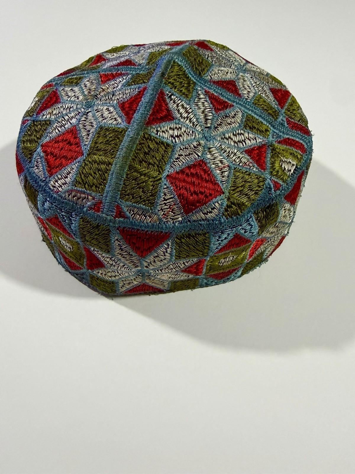 Handmade Embroidered Kufi Cap Cotton Multicolor Geometric Pattern Headwear