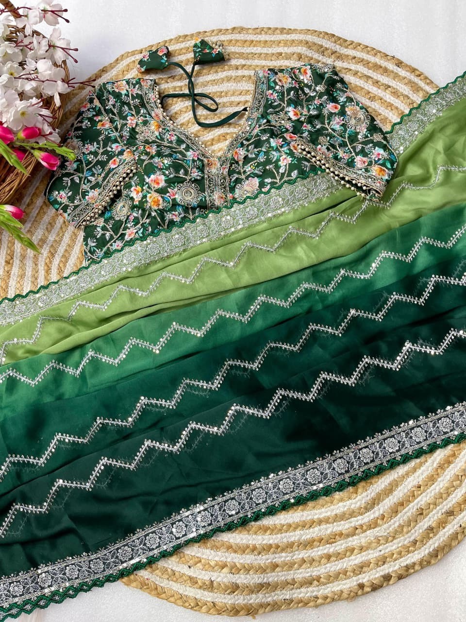 Pure soft Designer Saree With Heavy Embroidery Work Readymade Blouse