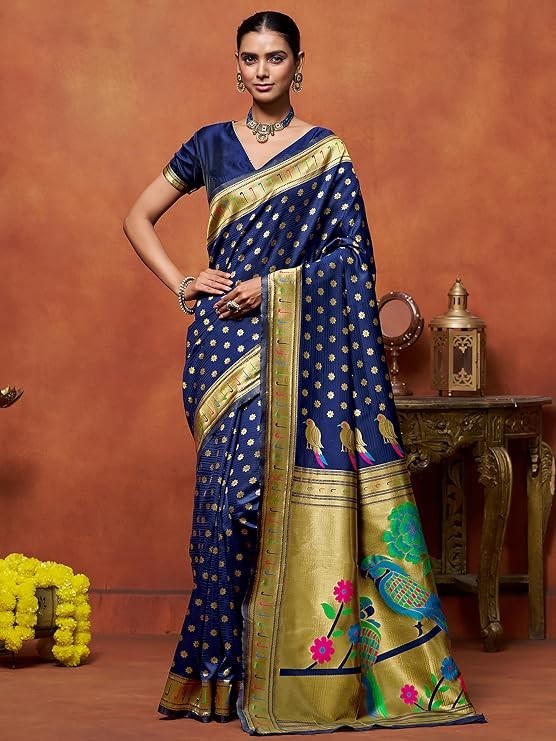 Women’s Silk Blend Woven Paithani saree With Blouse Piece | Wedding Saree Heavy