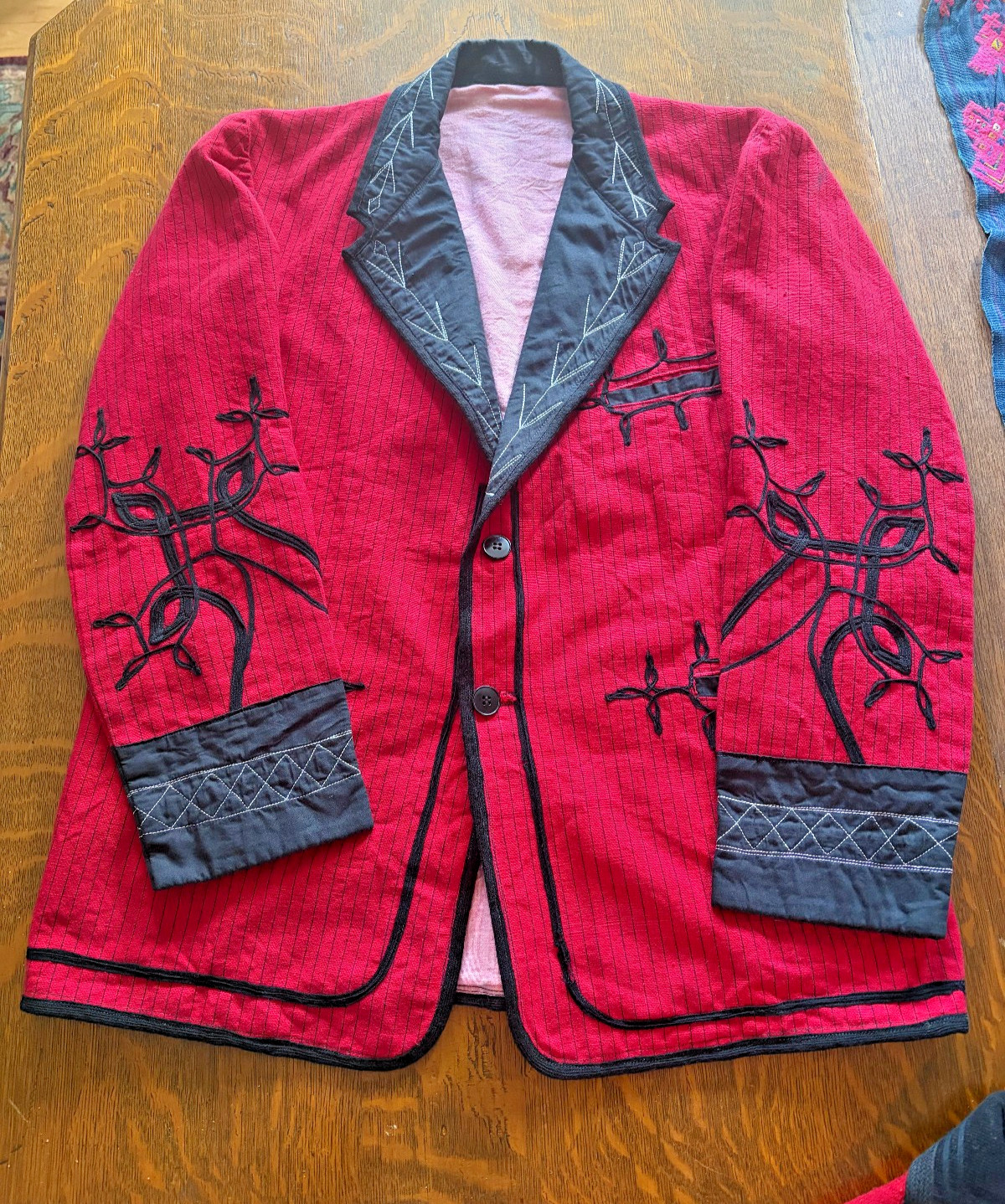 Vintage Guatemalan Red Solola Jacket Hand Woven Embroidered Cotton, Men’s Small
