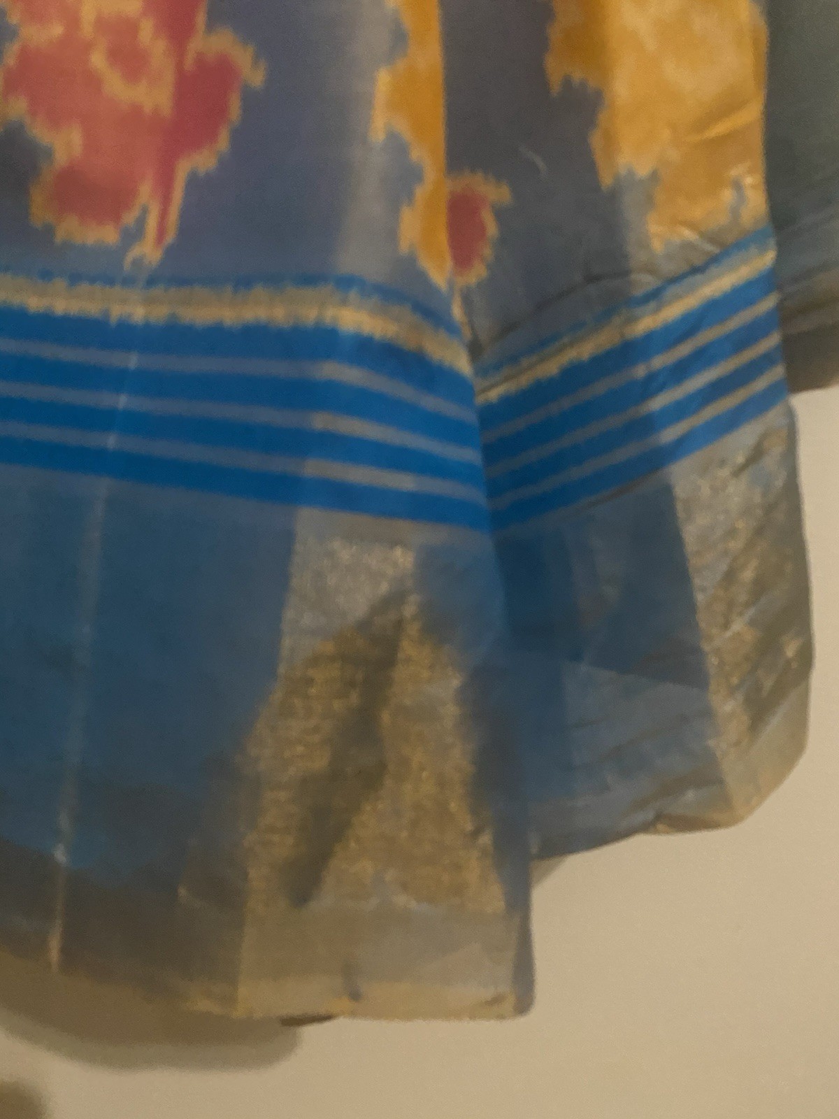 Kavanji Silk Saree Pink Yellow Blue Gold Geometric Pattern Indian Sari w/blouse