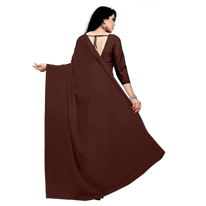 Sidhidata Women’s Georgette Saree With Unstitched Blouse Piece Coffee Pack Of 1