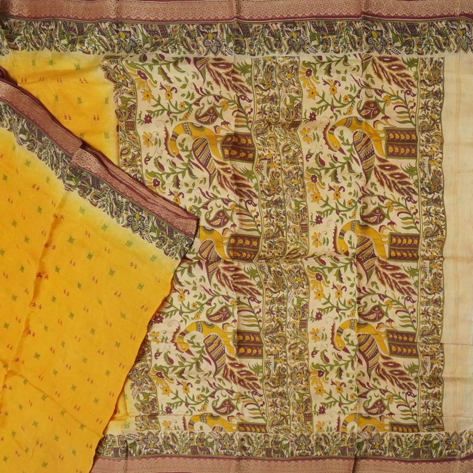Vintage Orange Sarees 100% Pure Silk Peacock Printed Sari 5YD Decor Craft Fabric