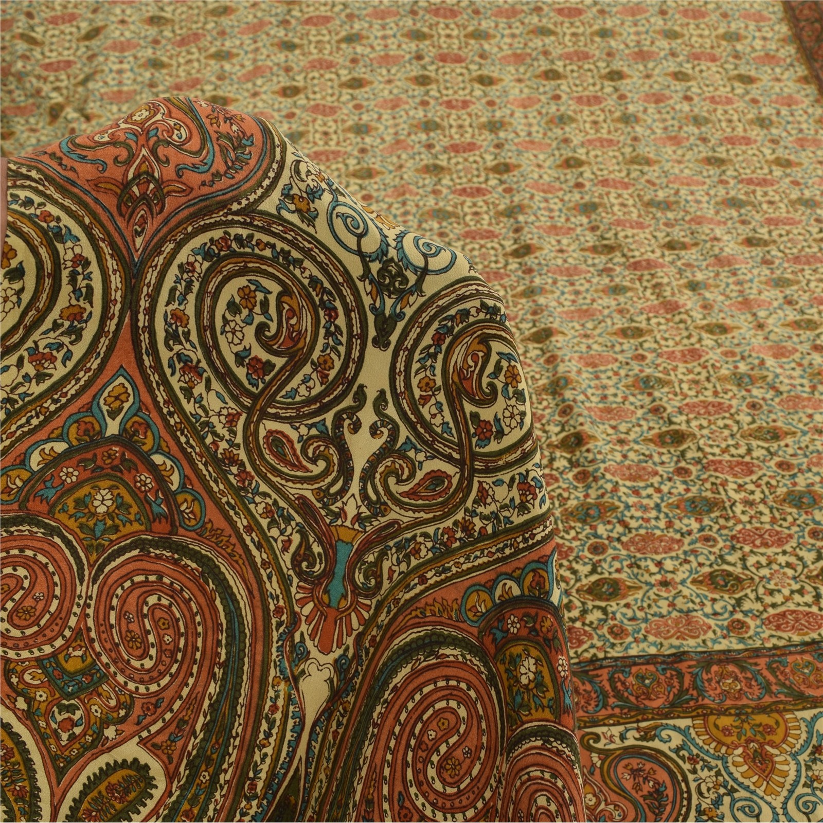 Sanskriti Vintage Saree Multicolor Pure Crepe Floral Printed Sari 5+Yard Fabric