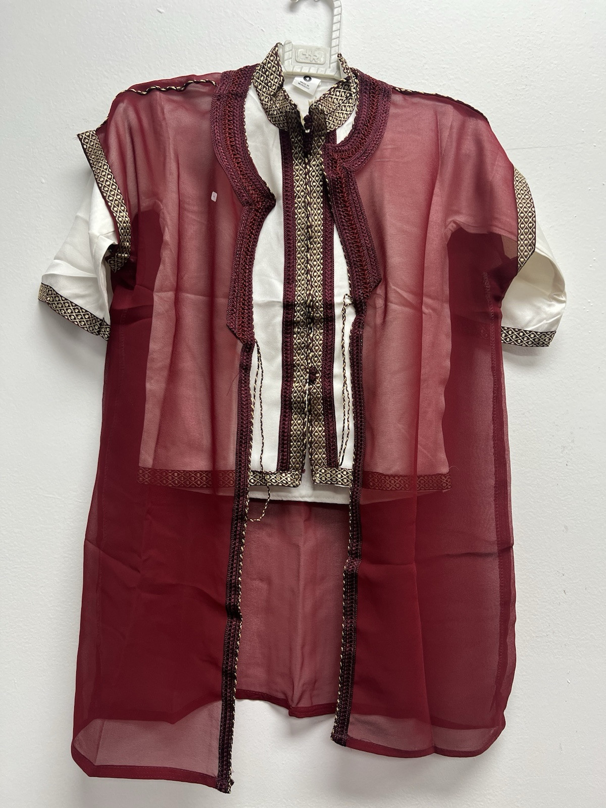 Boy’s Moroccan 3pc Jabador Kids Thobe Set Jubbah Bisht Djellaba Red/Gold Size 4