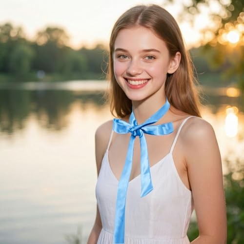 Jmkcoz Bow Tie for Women Girls Self Tie Satin Ribbon Bow Ties Bowties Long Blue