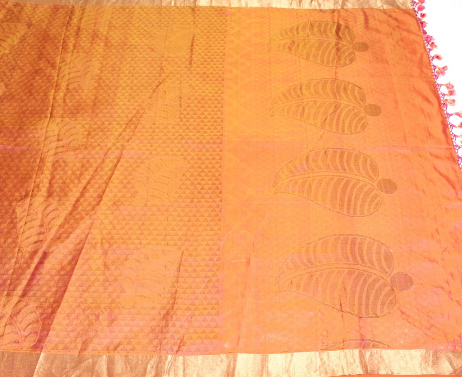 Sushila Vintage Orange Dual Toned Saree Pure Silk HEAVY Brocade 5YD Sari Fabric