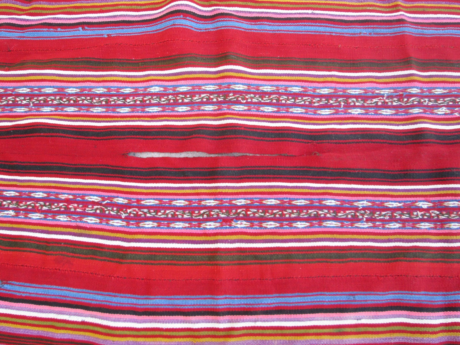 Bolivian Poncho Vintage Multi-Color Red 52 inch by 58 inch Textile