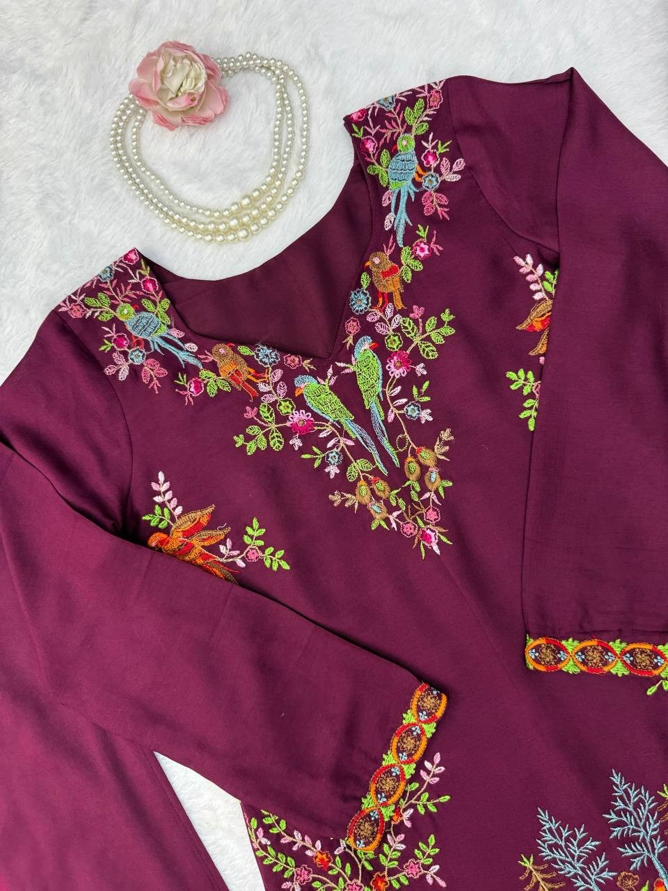New Launching Heavy Reyon Wine Top Palazzo With Dupatta For Festival Wear