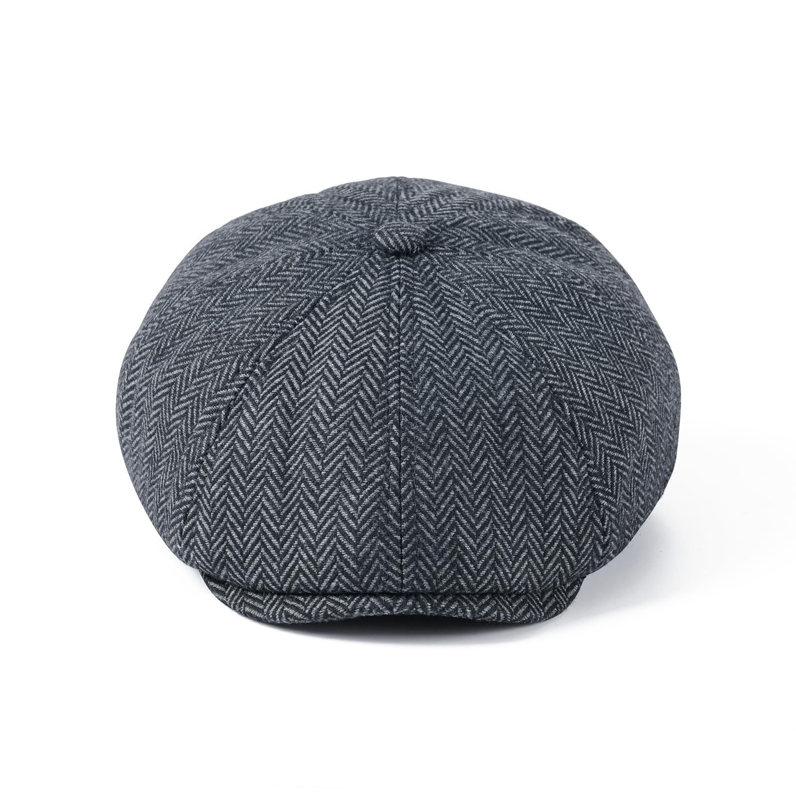 VOBOOM Men Wool Blend 8 Panel Newsboy Cap Herringbone Cabbie Flat Tweed Hat