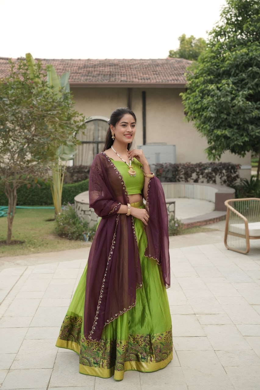 Traditional Indian Shimmar Lehenga Choli Zari Weaving Party Wear