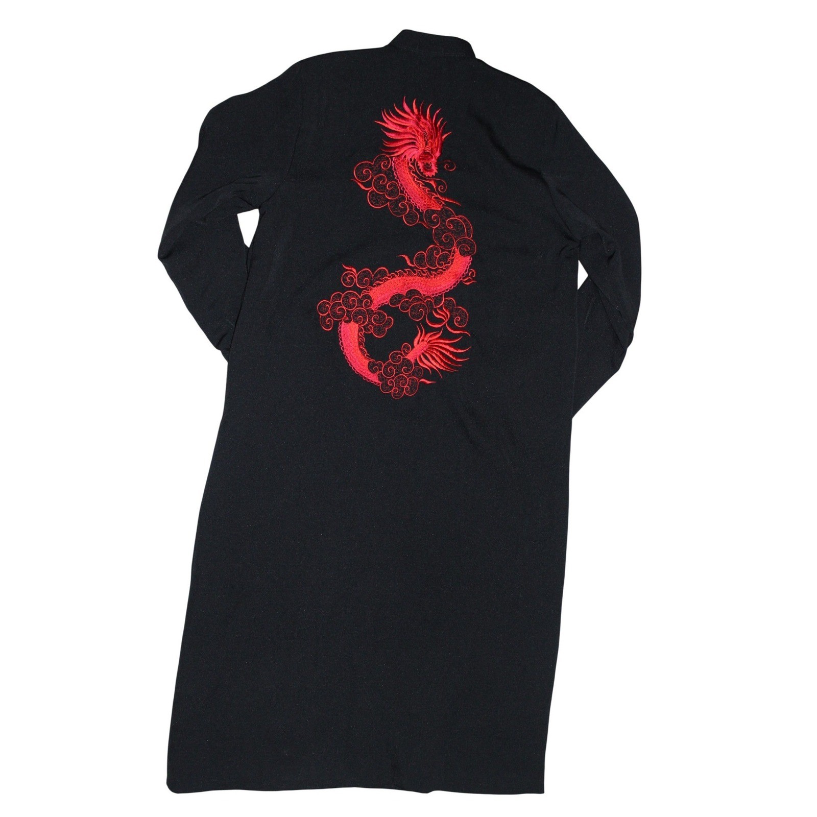 Silver Dragon Chinese Dragon Embroidered Robe Jacket Womens L Black Red Asian
