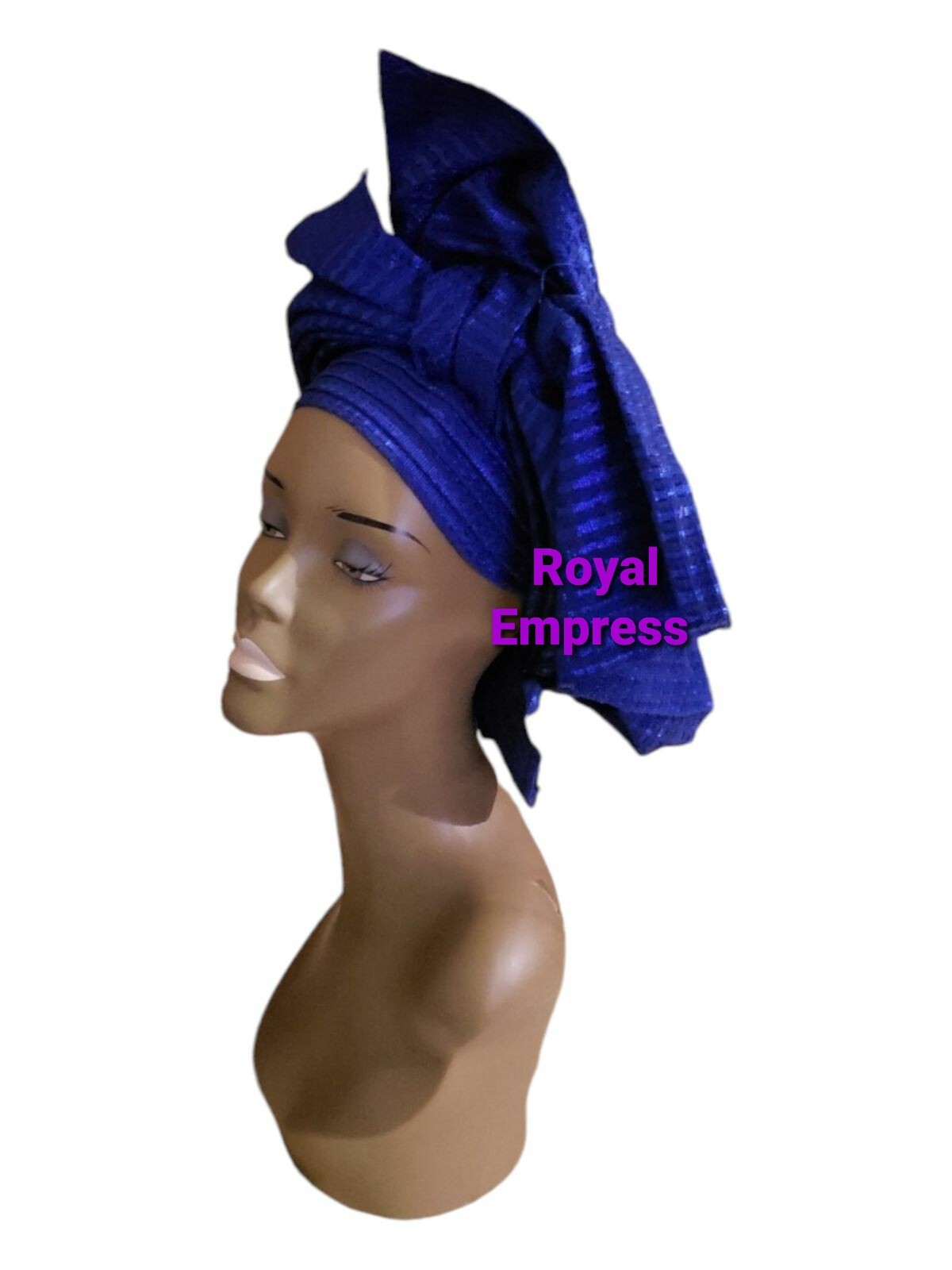 Aso-Oke African Headtie Auto Gele, Royal Blue Empress headwear