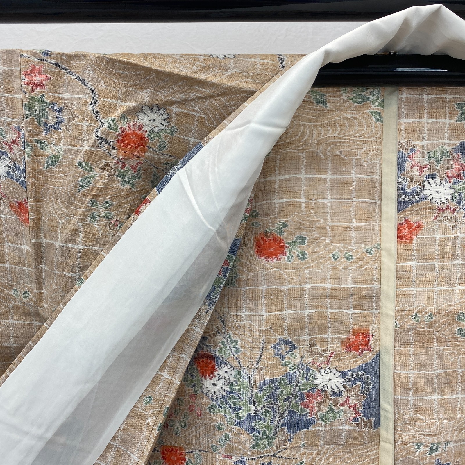 Japanese Vintage Kimono Silk Beige No Lining Traditional Authentic Length 62 in