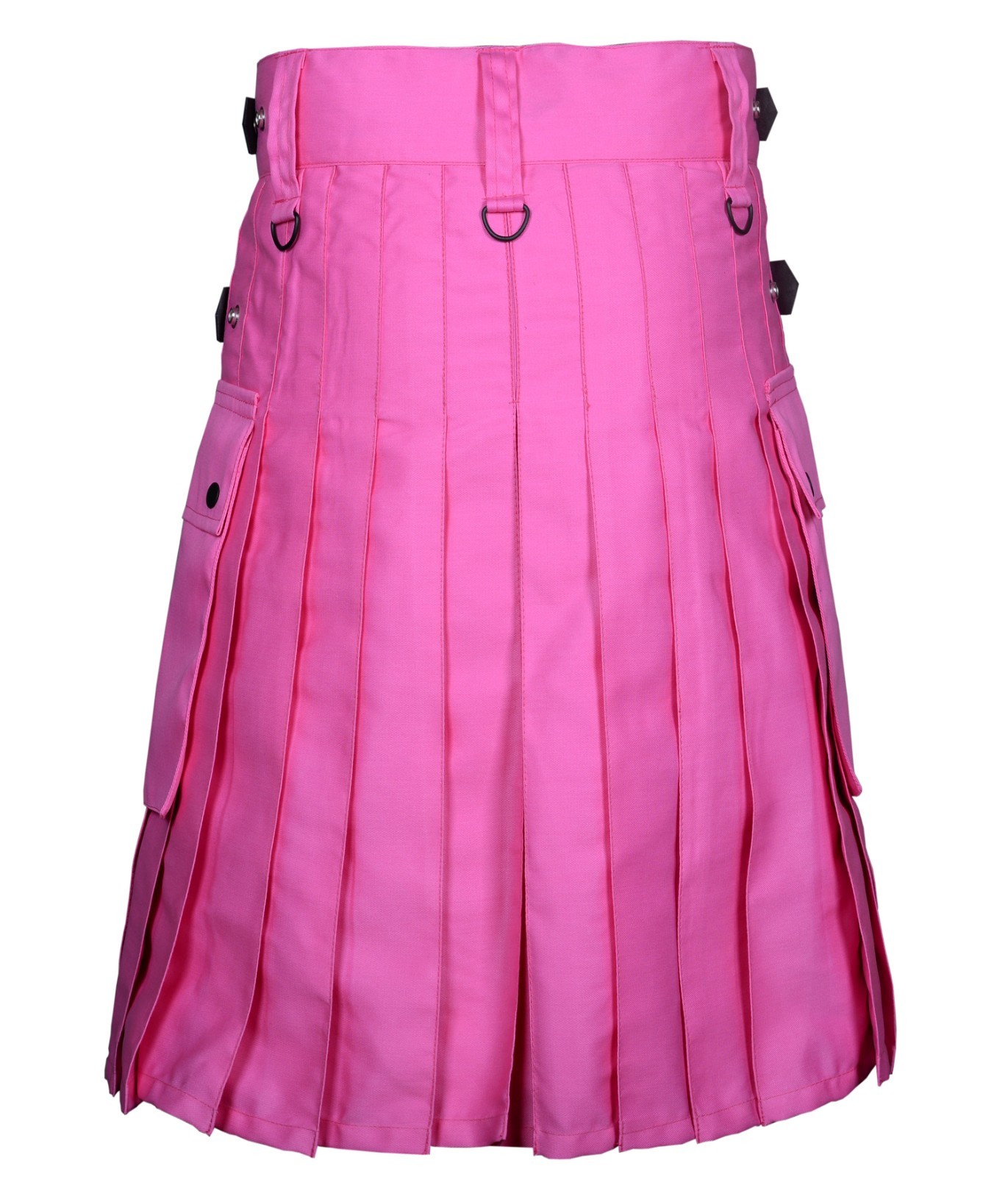 Men’s Pink Utility Kilt Real Leather Straps Cotton Cargo Pockets Custom Size