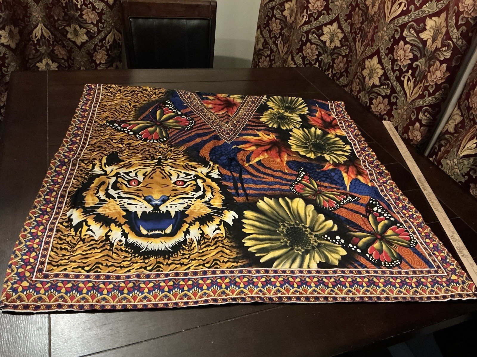 Polyester Dashiki poncho caftan Tiger Flower Butterfly V-neck, drawstring, Great
