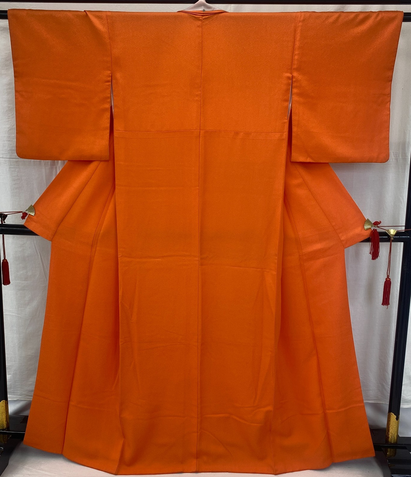 Japanese Vintage Kimono Polyester Orange Traditional Authentic Length 63 in