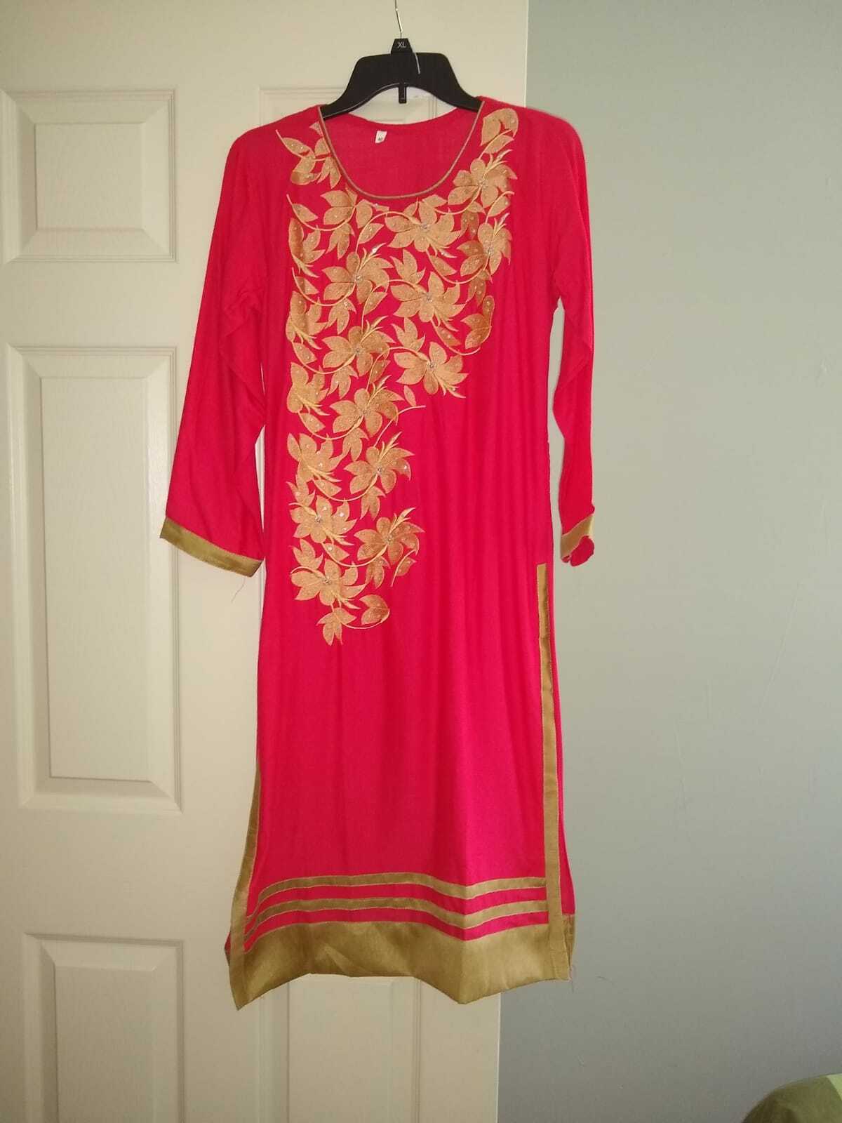 Carrot Pink Round Neck Soft Cotton Kurti USA Seller