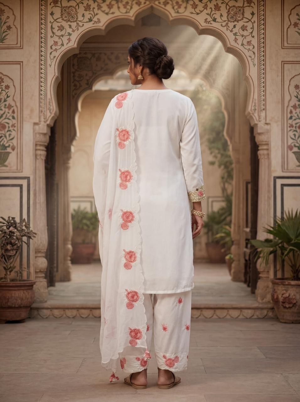 White color embroidered 3-Piece Suit Set for Women | Stylish Kurta