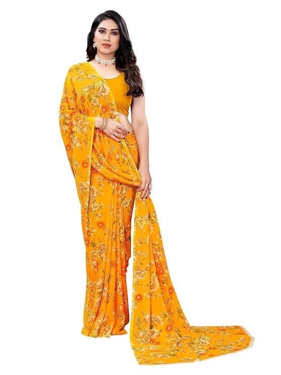 Women’s Floral Printed Georgette Saree with Unstitched Blouse Piece