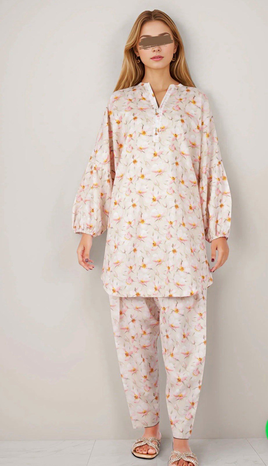 SAYA Modest Floral Matching Set | 2-Piece Stitched Lawn Suit | Small