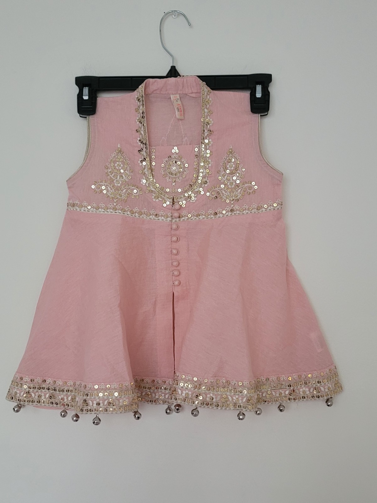 Girls Kids Pink Ethnic Kurti Tunic Top w/ Gold Embroidery Sequin Size 5–6 Years