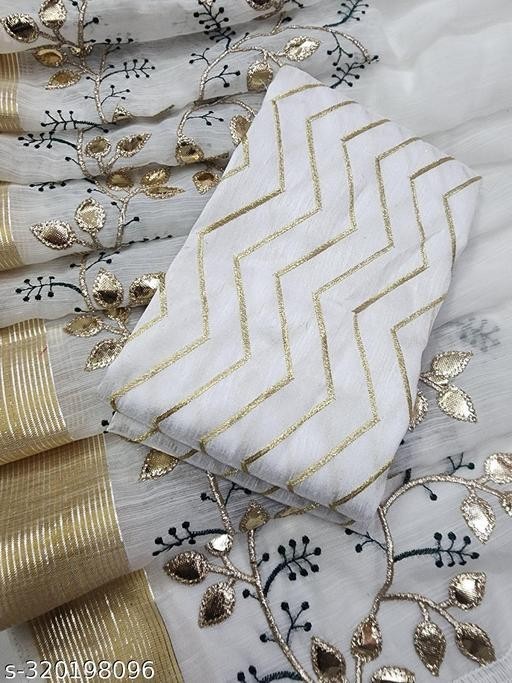Women’s COTTON WHITE Embroidered Saree with Blouse