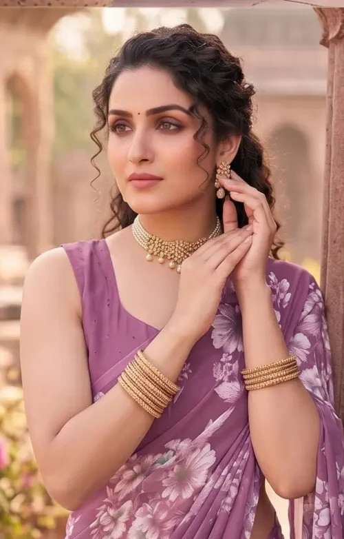 Lavender Floral Printed Saree Women Party Wear Designer Saree Soft