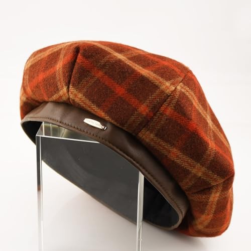 Women’s Wool Blend French Plaid Beret with Leather Band – Fashion Berets Red