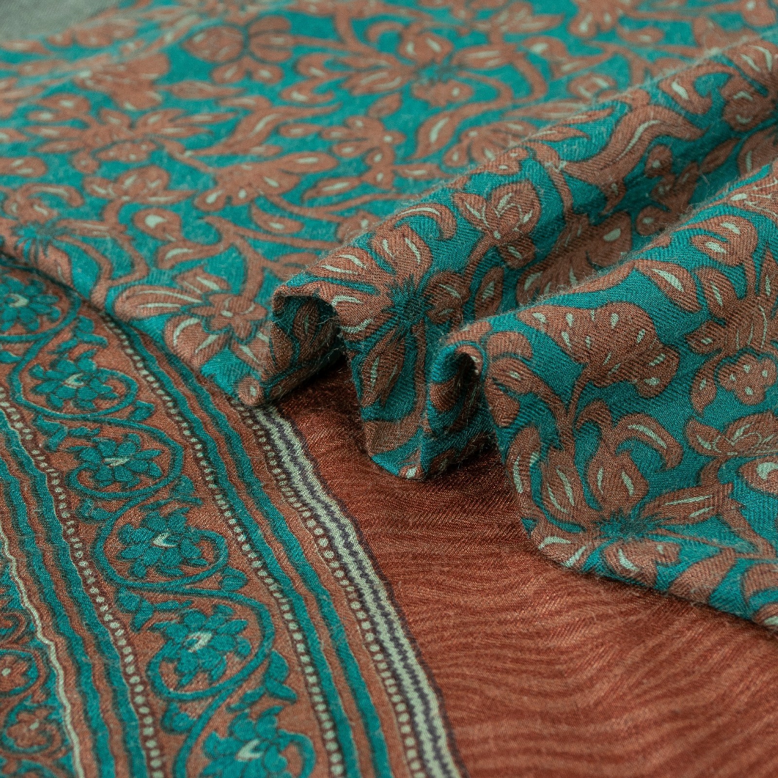 Sanskriti Vintage Green Sarees Pure Woolen Floral Printed 5+Yd Women Winter Sari