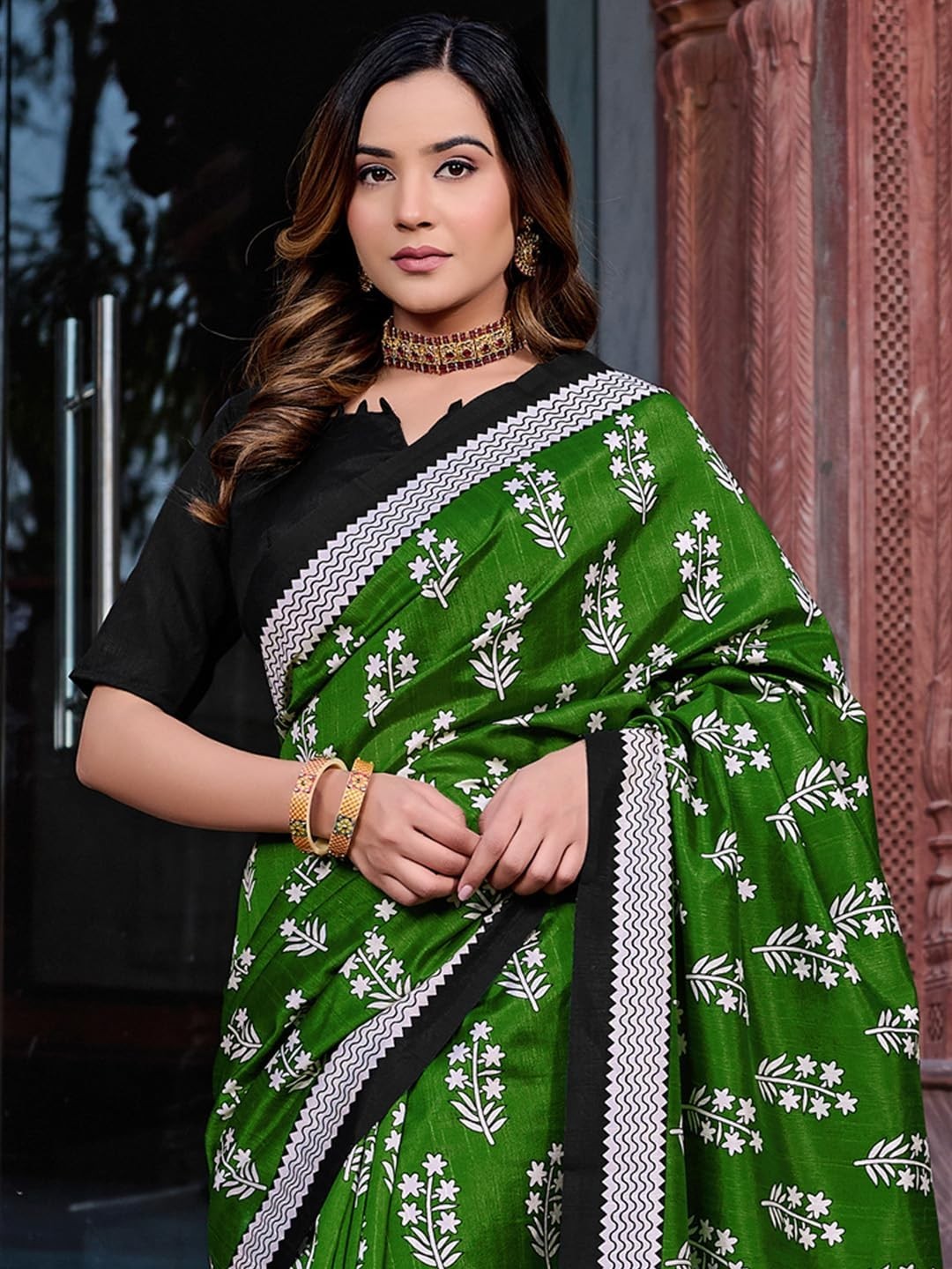 Women’s Bhagalpuri Silk Bagh Printed Saree with Unstitched Blouse Piece