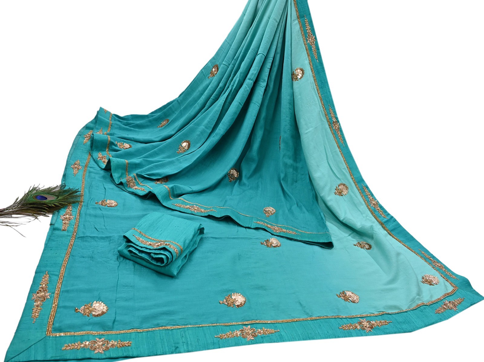 Rare Green Pure Silk Saree Zardozi Hand Embroidered Designer Sabyasachi Sari 6yd