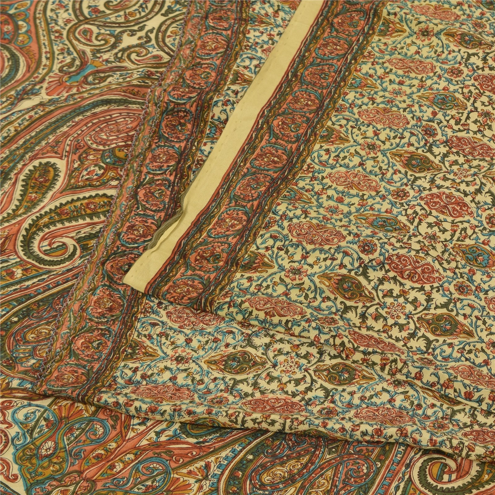 Sanskriti Vintage Saree Multicolor Pure Crepe Floral Printed Sari 5+Yard Fabric