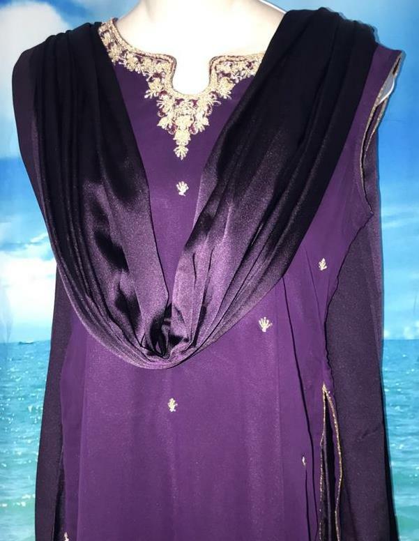 Elegant Purple Eggplant SALWAR KAMEEZ 32″ Bust Punjabi Satin Pant Suit 3 pc S