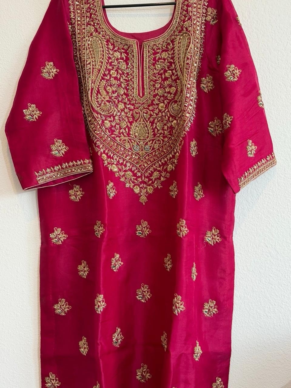 Designer Indian Magenta Silk Suit With Heavy Embroidery 3 Piece Set