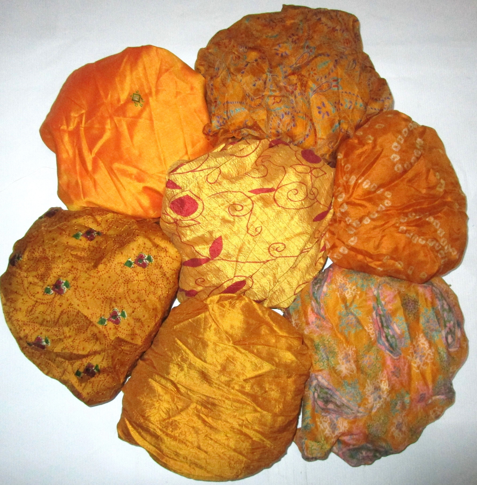 LOT PURE SILK Vintage Sari REMNANT Fabric 7 Pcs 1 ft Golden Doll #,AELZ