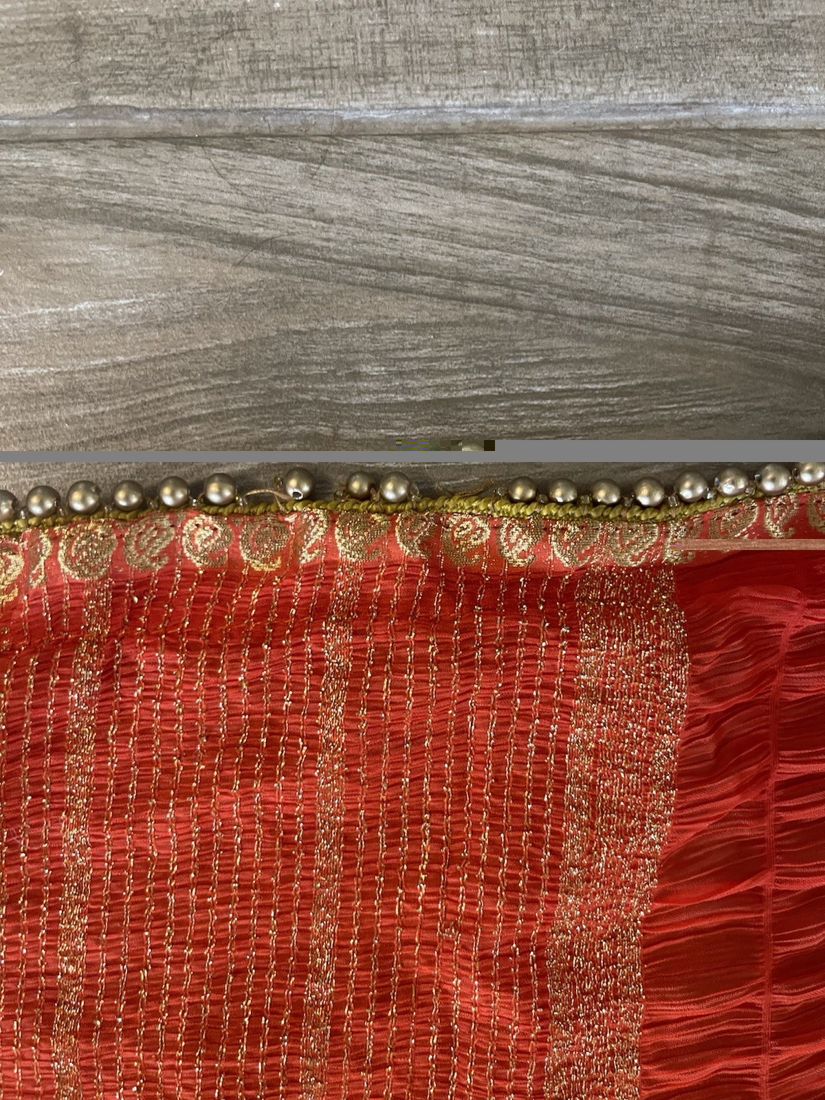 Orange Duppatta Golden Thread And Beads 1”area Missing Beads Photo 28×91