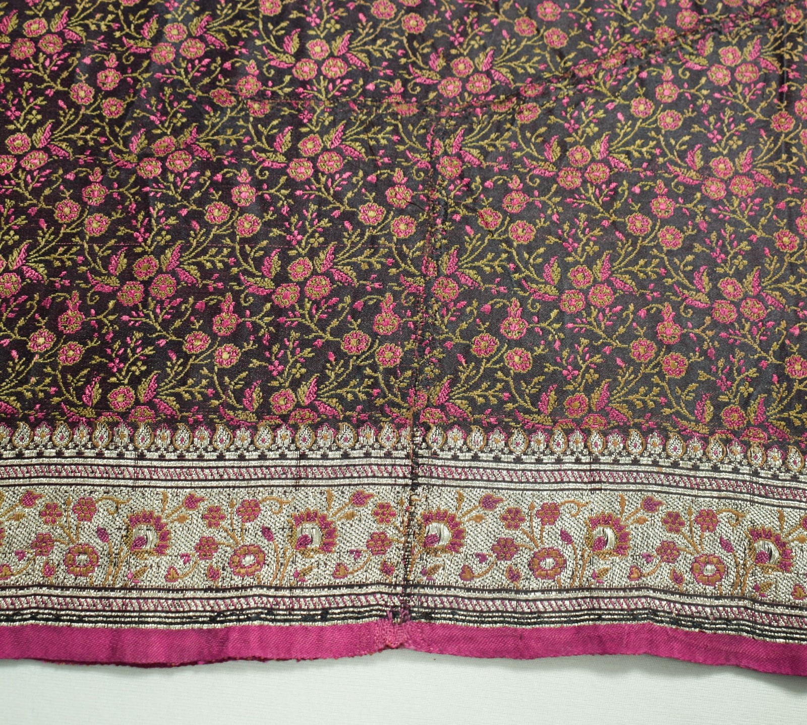 Sushila Vintage Heavy Saree Pure Satin Silk Banarasi Black Woven Sari Fabric