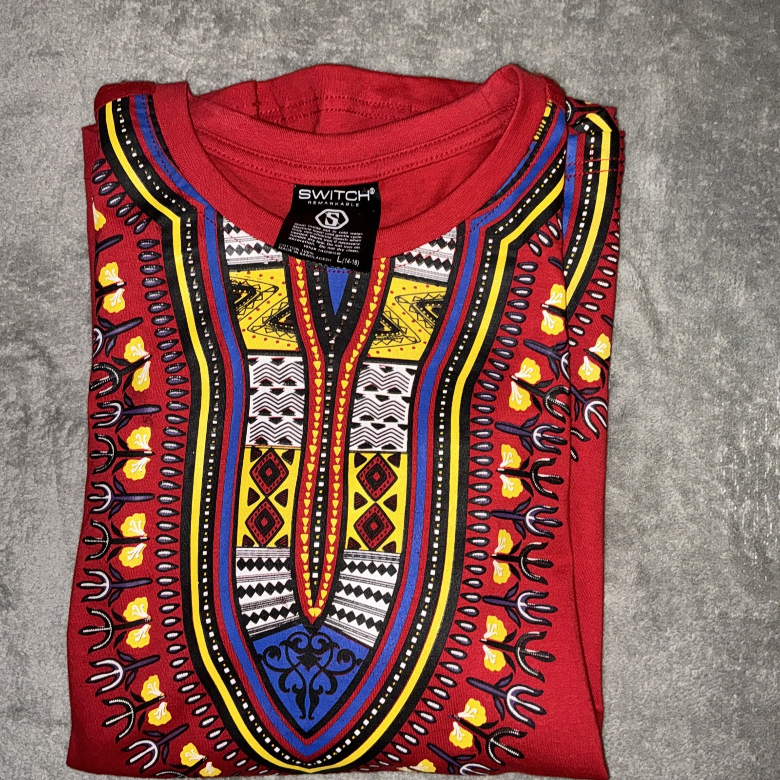 Dashiki L(14-16) Red Blue Yellow Black Cotton Unisex #126
