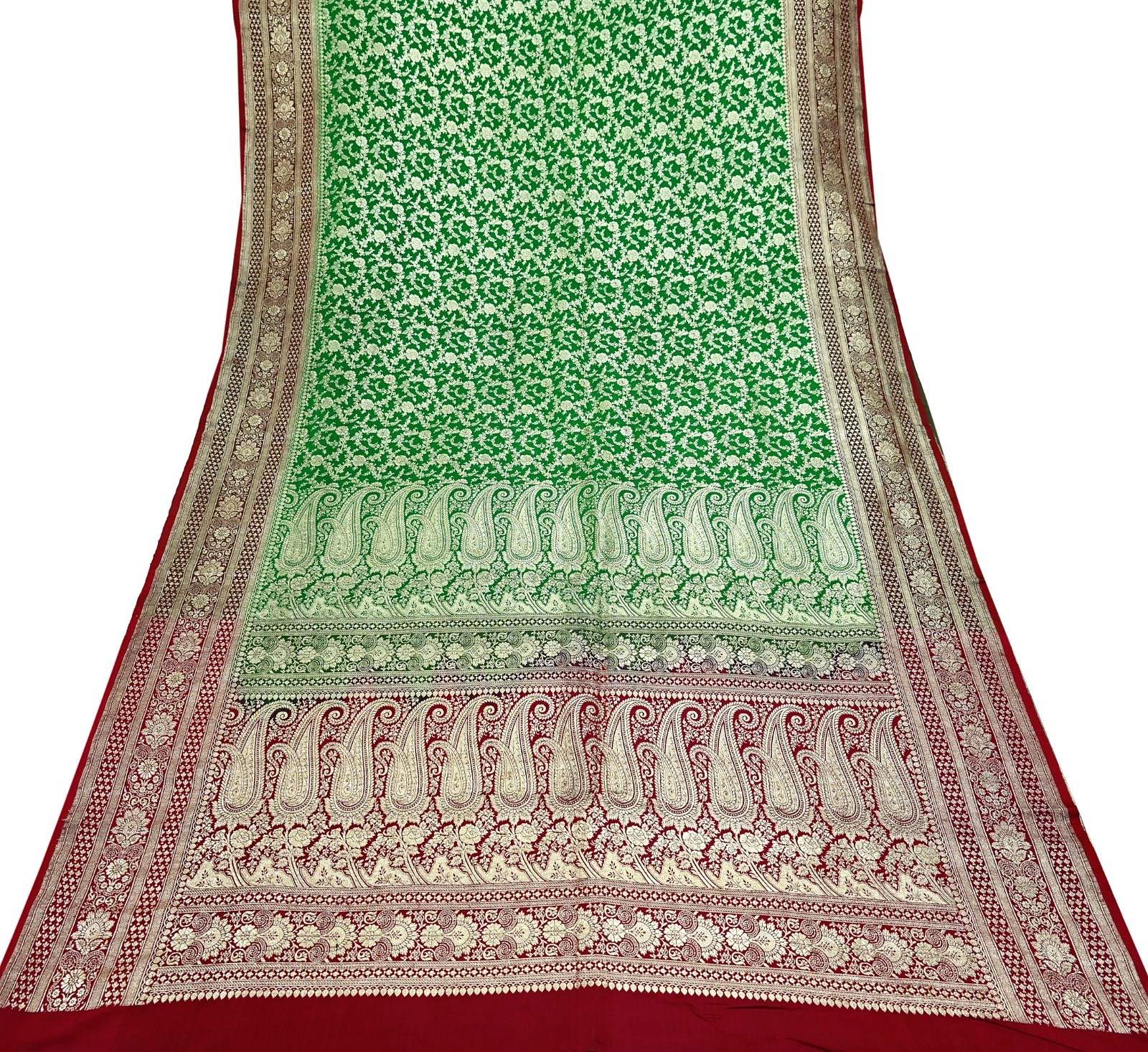 Vintage Banarasi Saree Pure Satin Silk Woven Brocade Zari Fabric sari 5yd Ethnic