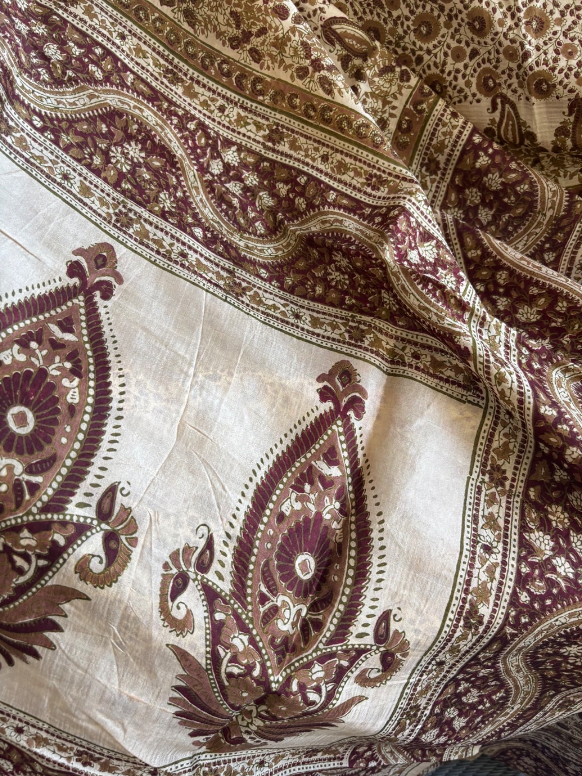 Beautiful printed silk saree with fall and pico.one tiny spot on fall.