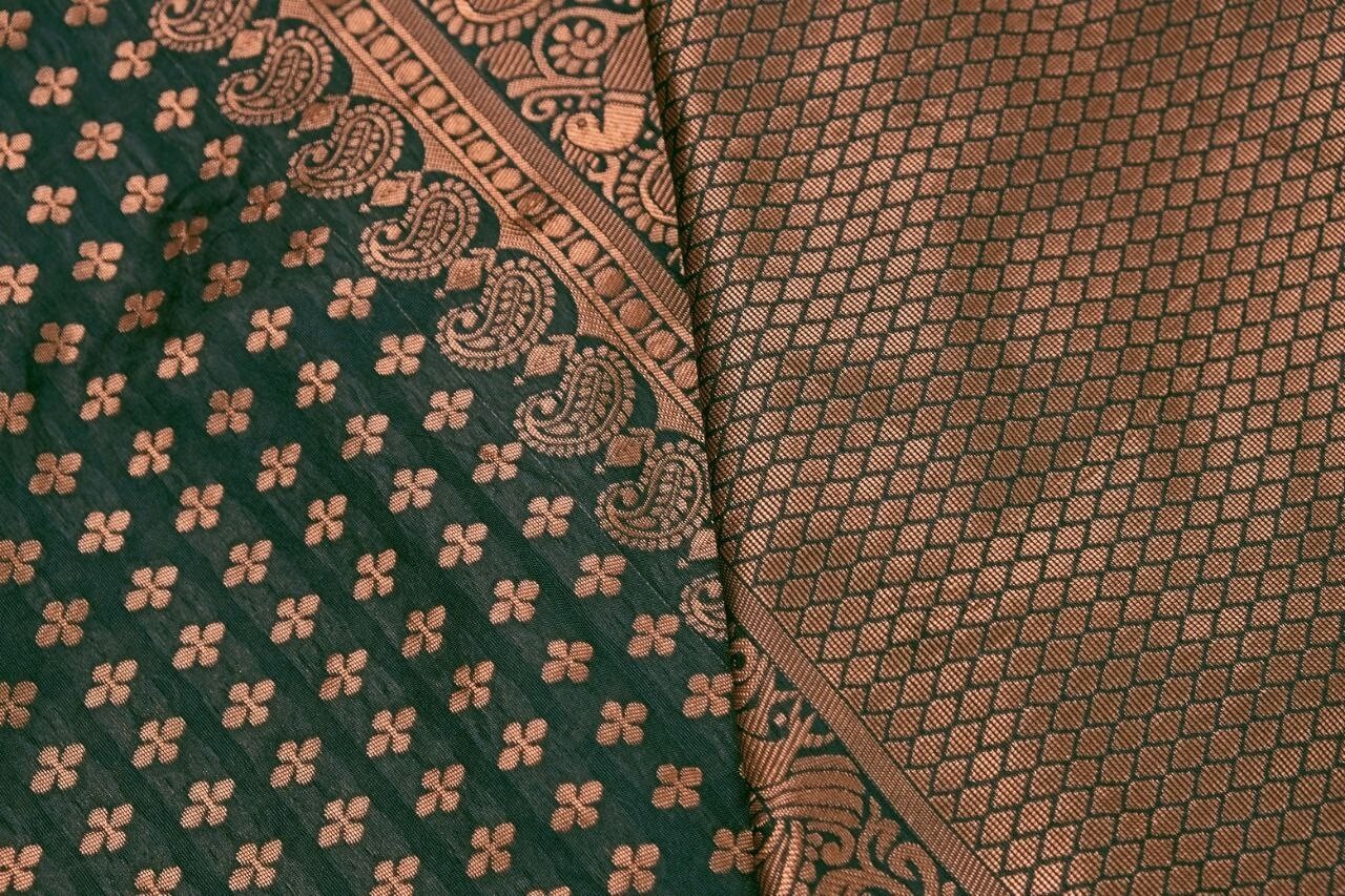 Areca Designer Copper Peacock Green Silk saree blouses women Saree Cut 5.5 Meter